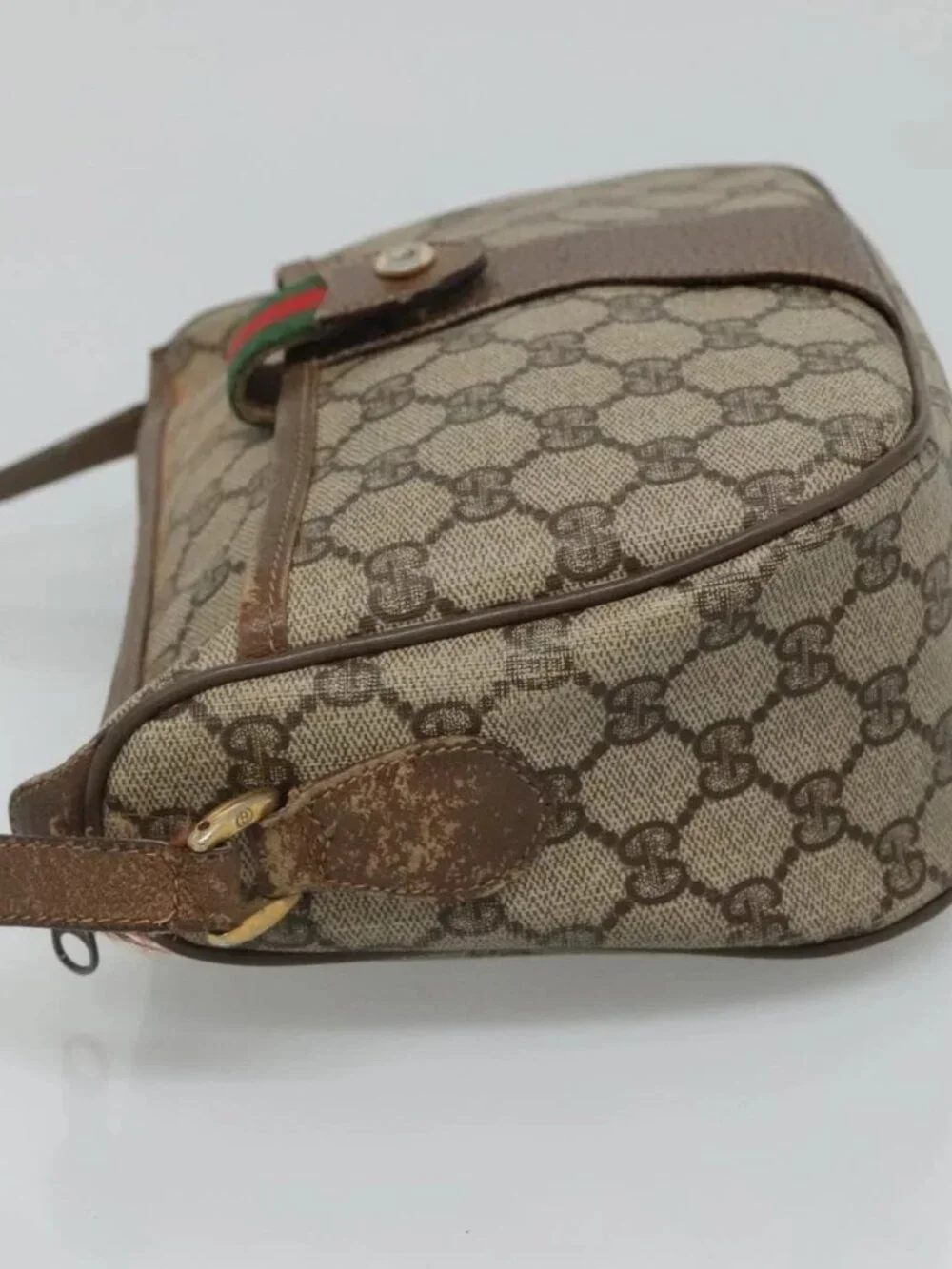 GUCCI GG Supreme Web Sherry Line Bag PVC Beige Gold - Picture 7 of 16
